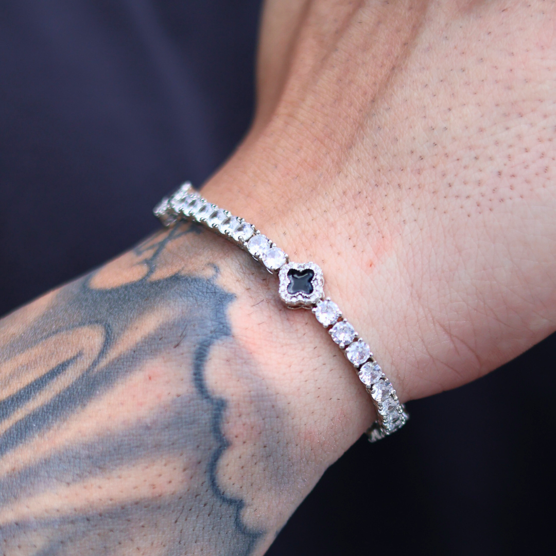 Black Clover Tennis Bracelet (Silver) - 4mm