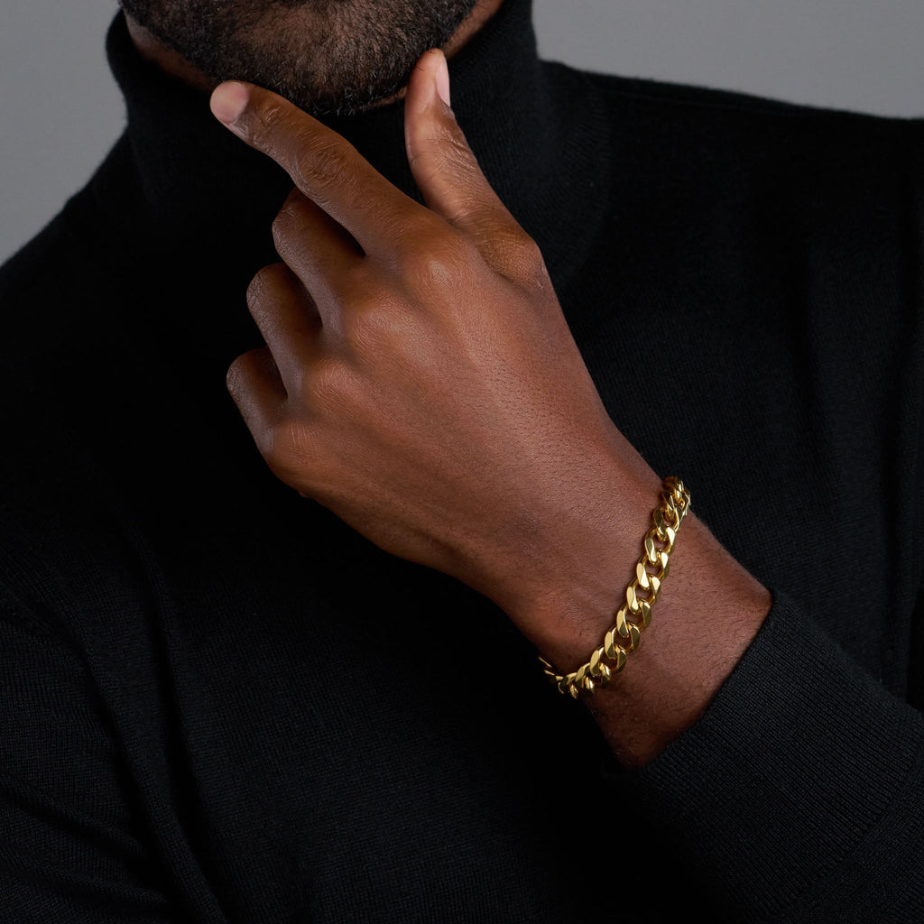 Cuban Link Chain + Bracelet (Gold) - 12mm