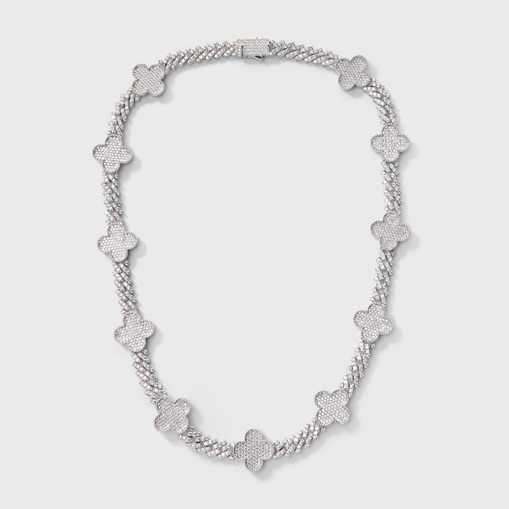 Clover Iced Prong Cuban Chain (Silver) - 8mm