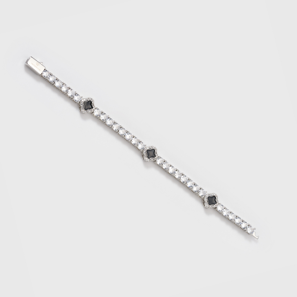 Women's Black Clover Tennis Bracelet (Silver) - 4mm