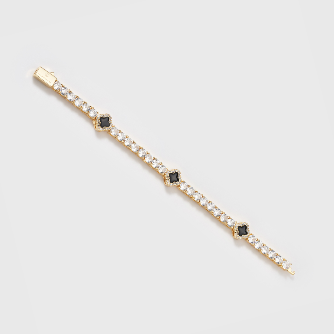 Women's Black Clover Tennis Bracelet (Gold) - 4mm