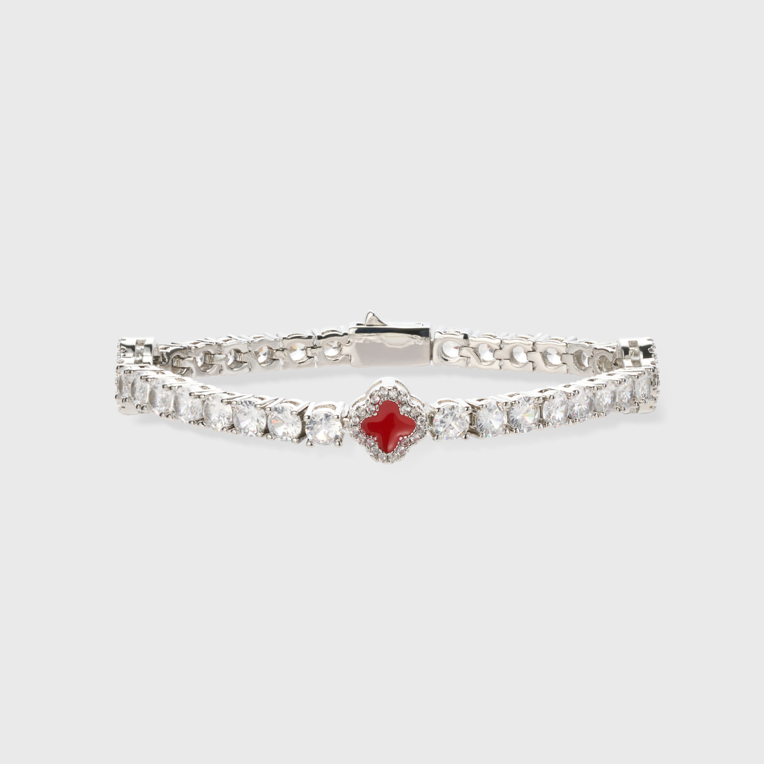 Red Clover Tennis Bracelet (Silver) - 4mm