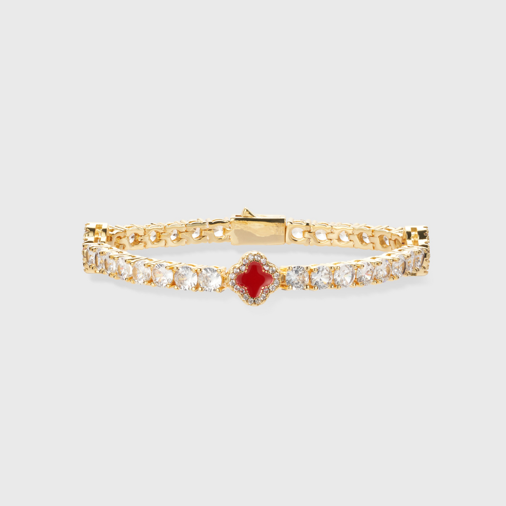 Red Clover Tennis Bracelet (Gold) - 4mm