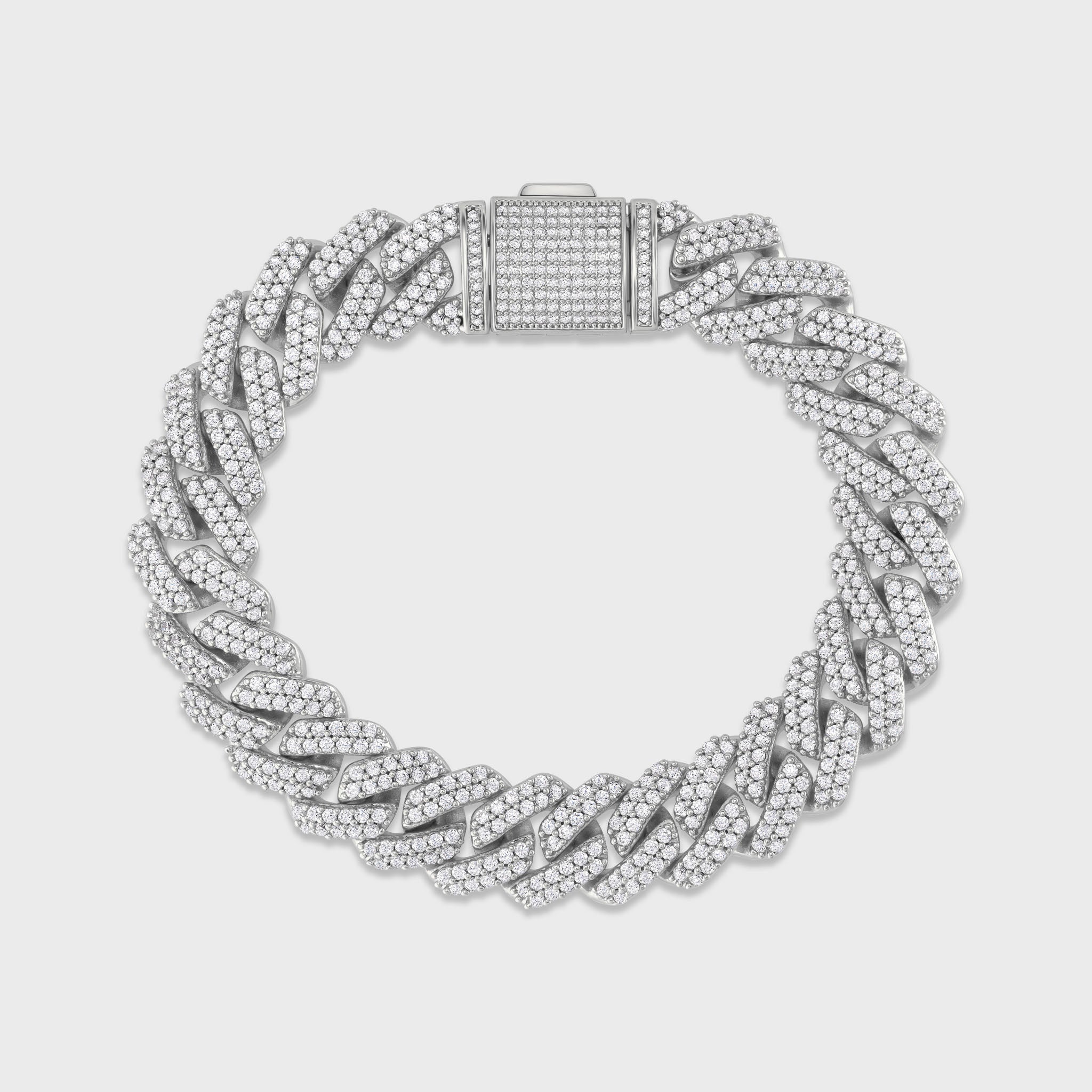 Iced Prong Cuban Chain + Bracelet (Silver) - 12mm