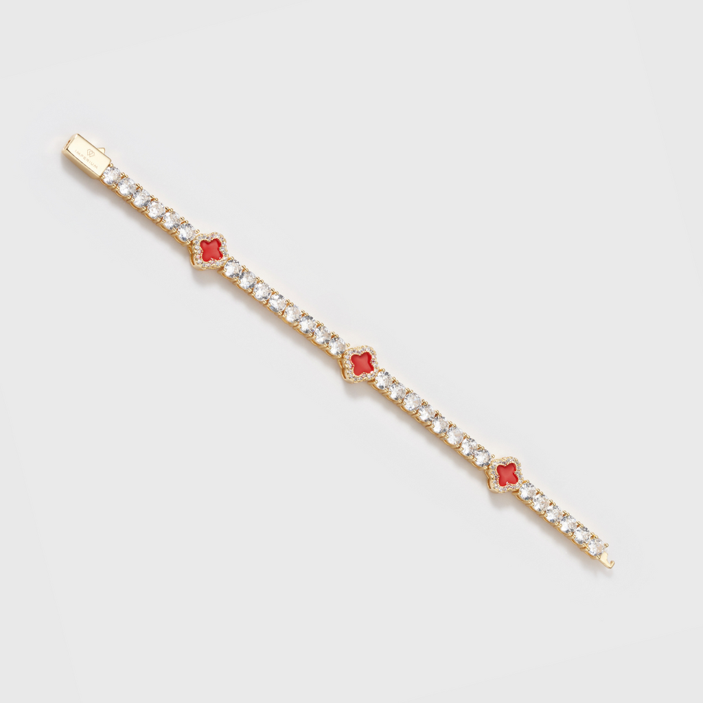Red Clover Tennis Bracelet (Gold) - 4mm
