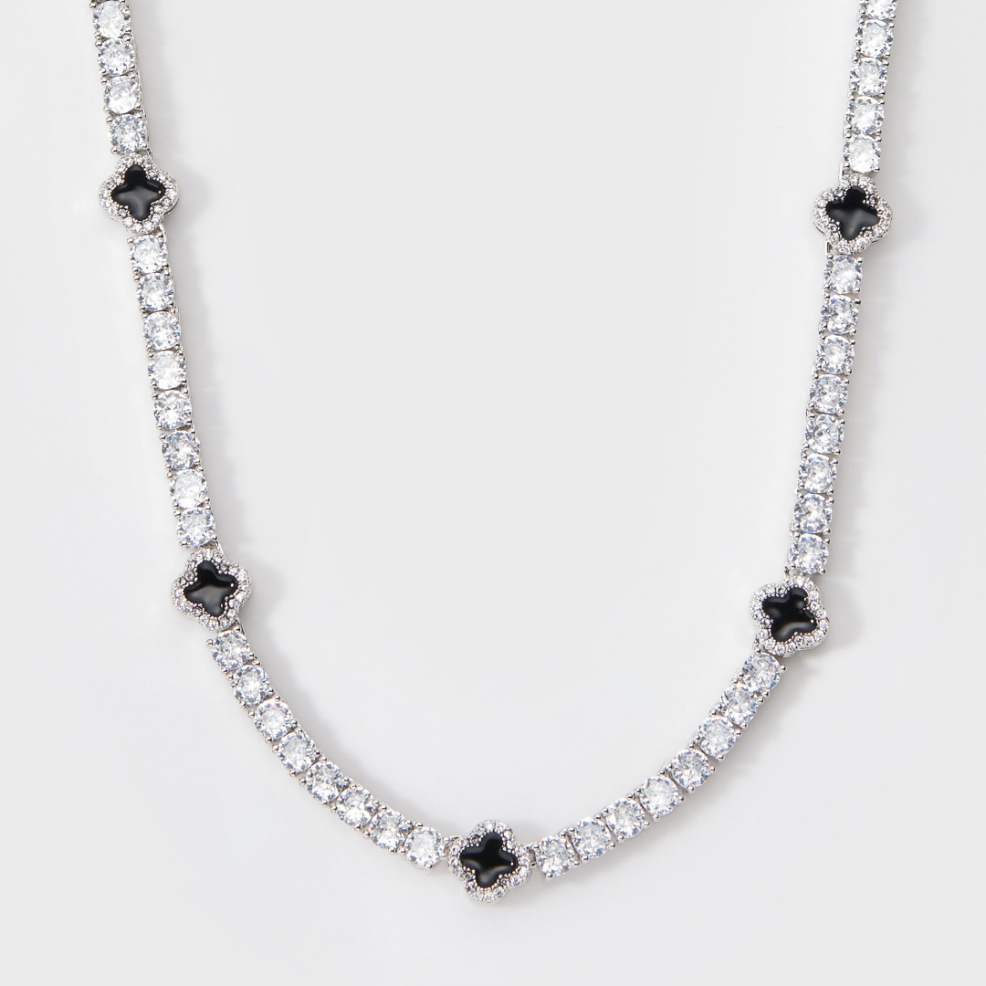 Black Clover Tennis Chain (Silver) - 4mm