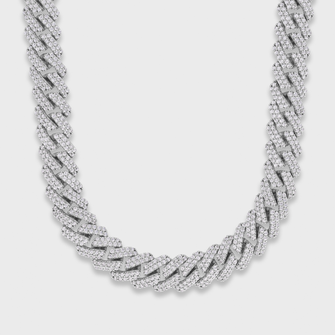 Iced Prong Cuban Chain + Bracelet (Silver) - 12mm