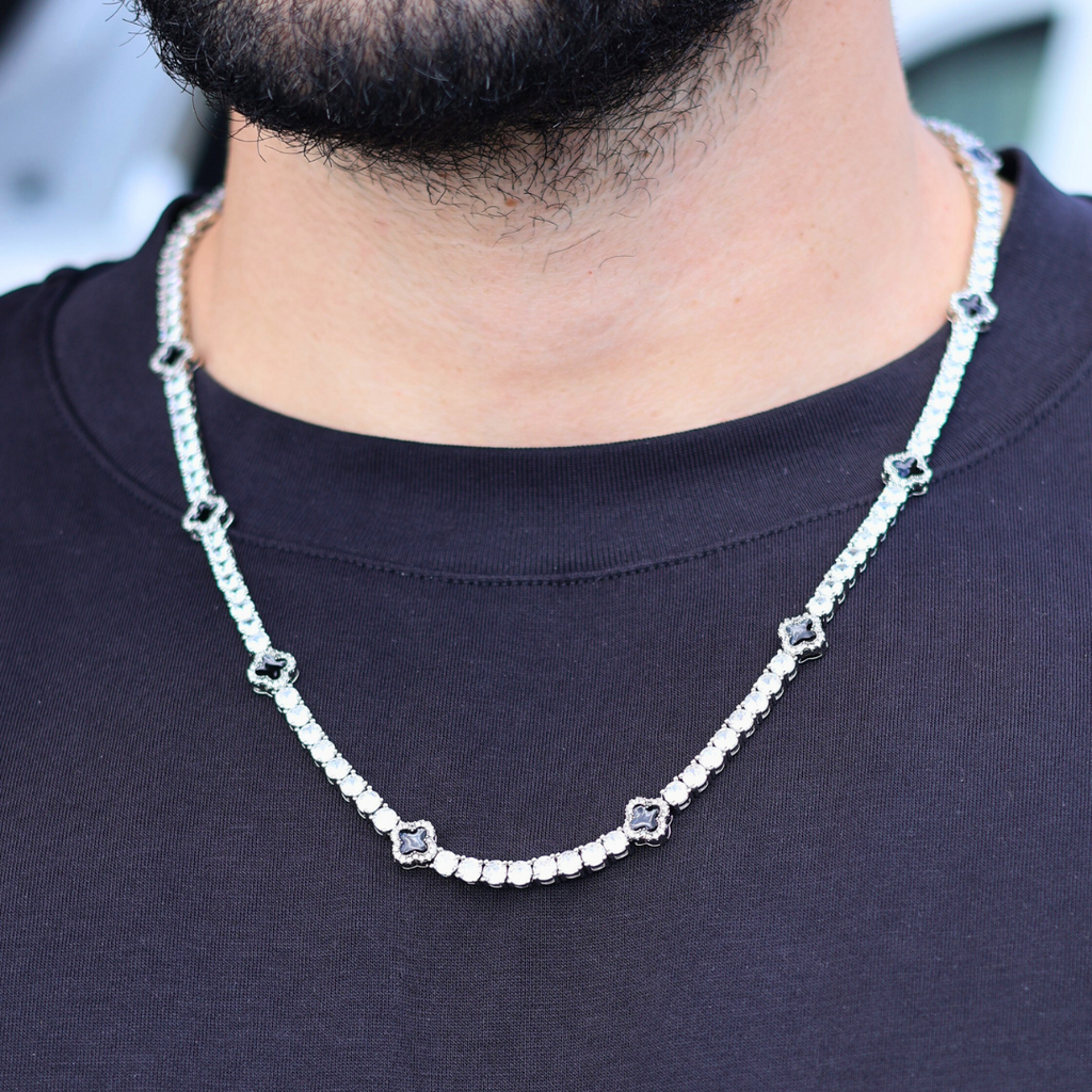 Black Clover Tennis Chain (Silver) - 4mm