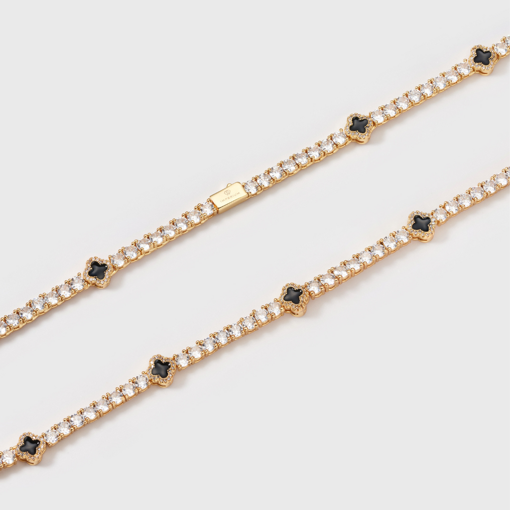 Women's Black Clover Tennis Chain (Gold) - 4mm