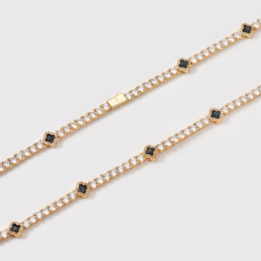 Women's Black Clover Tennis Chain (Gold) - 4mm