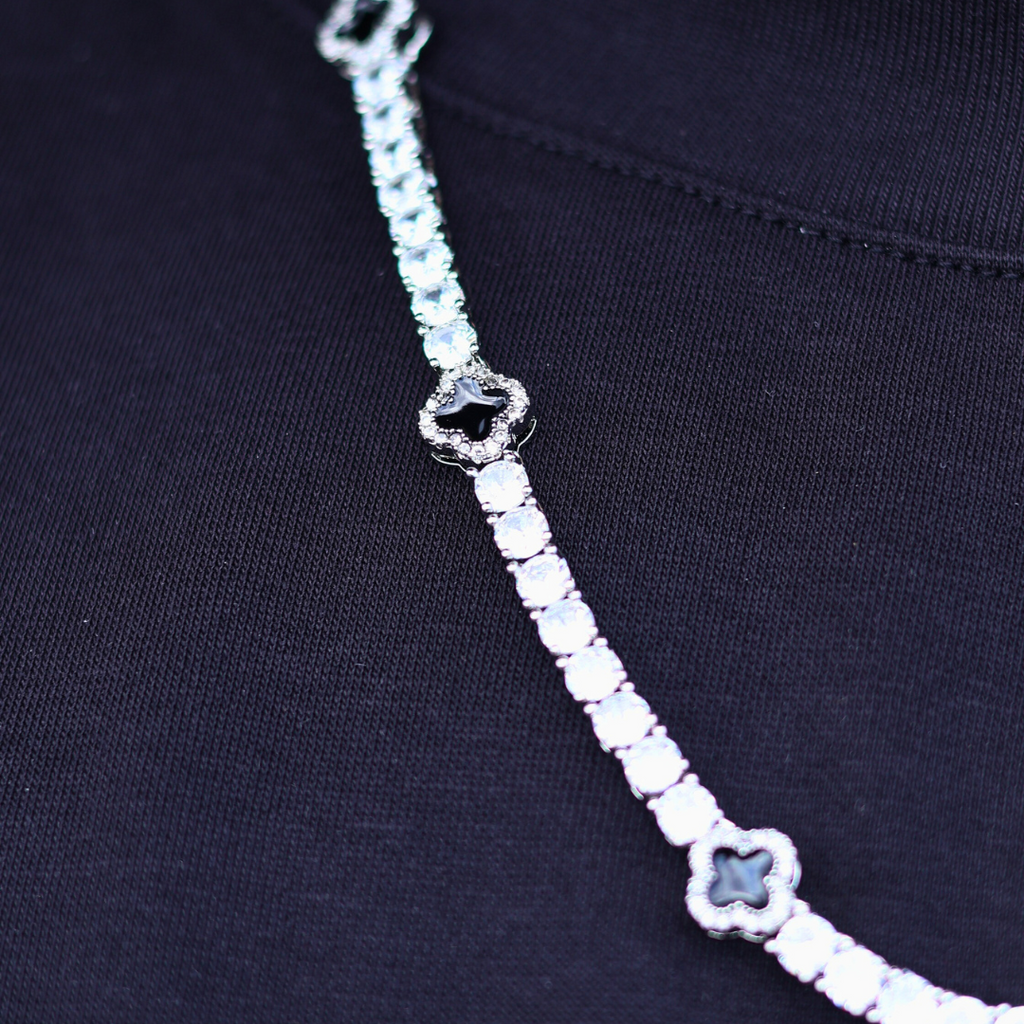 Black Clover Tennis Chain (Silver) - 4mm