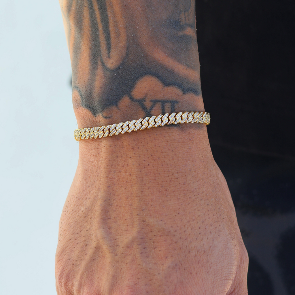 Iced Micro Prong Cuban Bracelet (Gold) - 6mm