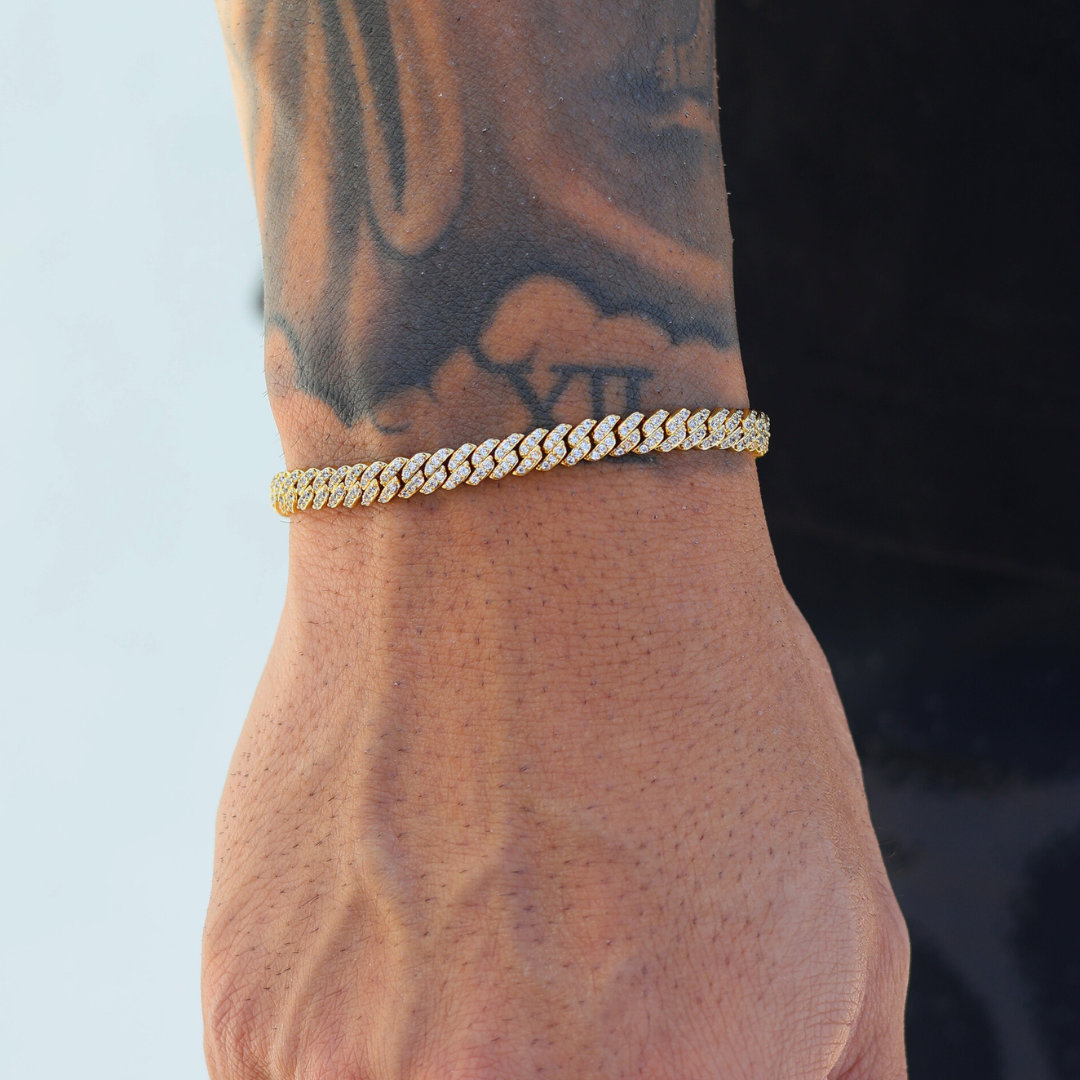 Iced Micro Prong Cuban Bracelet (Gold) - 6mm