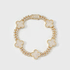 Clover Iced Prong Cuban Bracelet (Gold) - 8mm