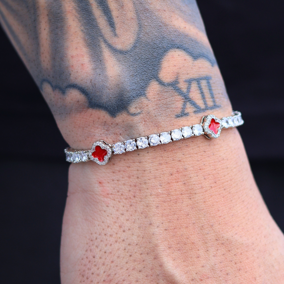 Red Clover Tennis Bracelet (Silver) - 4mm