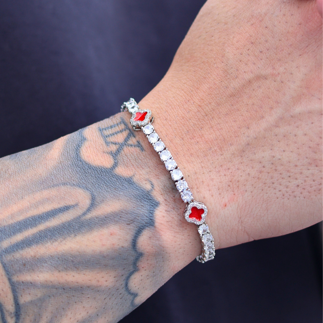 Red Clover Tennis Bracelet (Silver) - 4mm