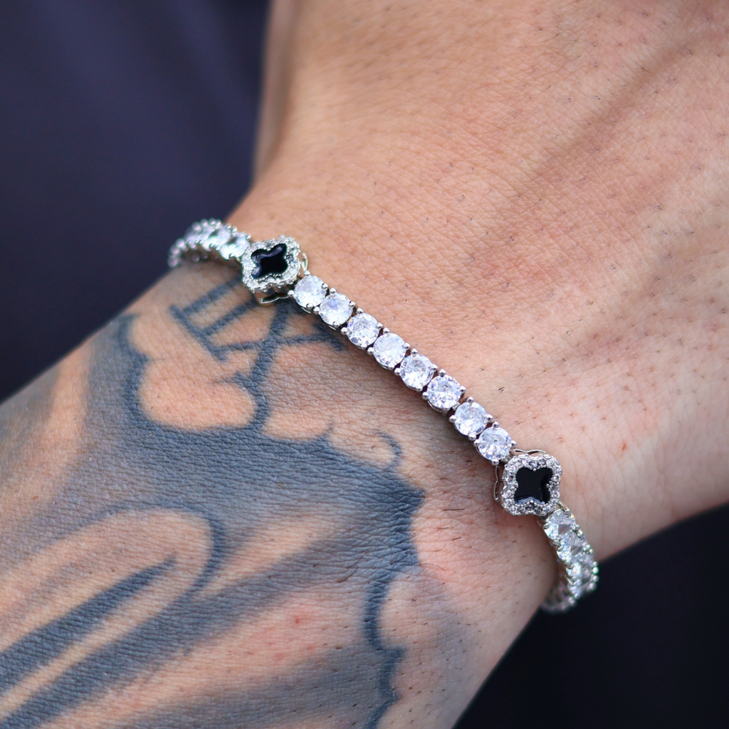 Black Clover Tennis Bracelet (Silver) - 4mm