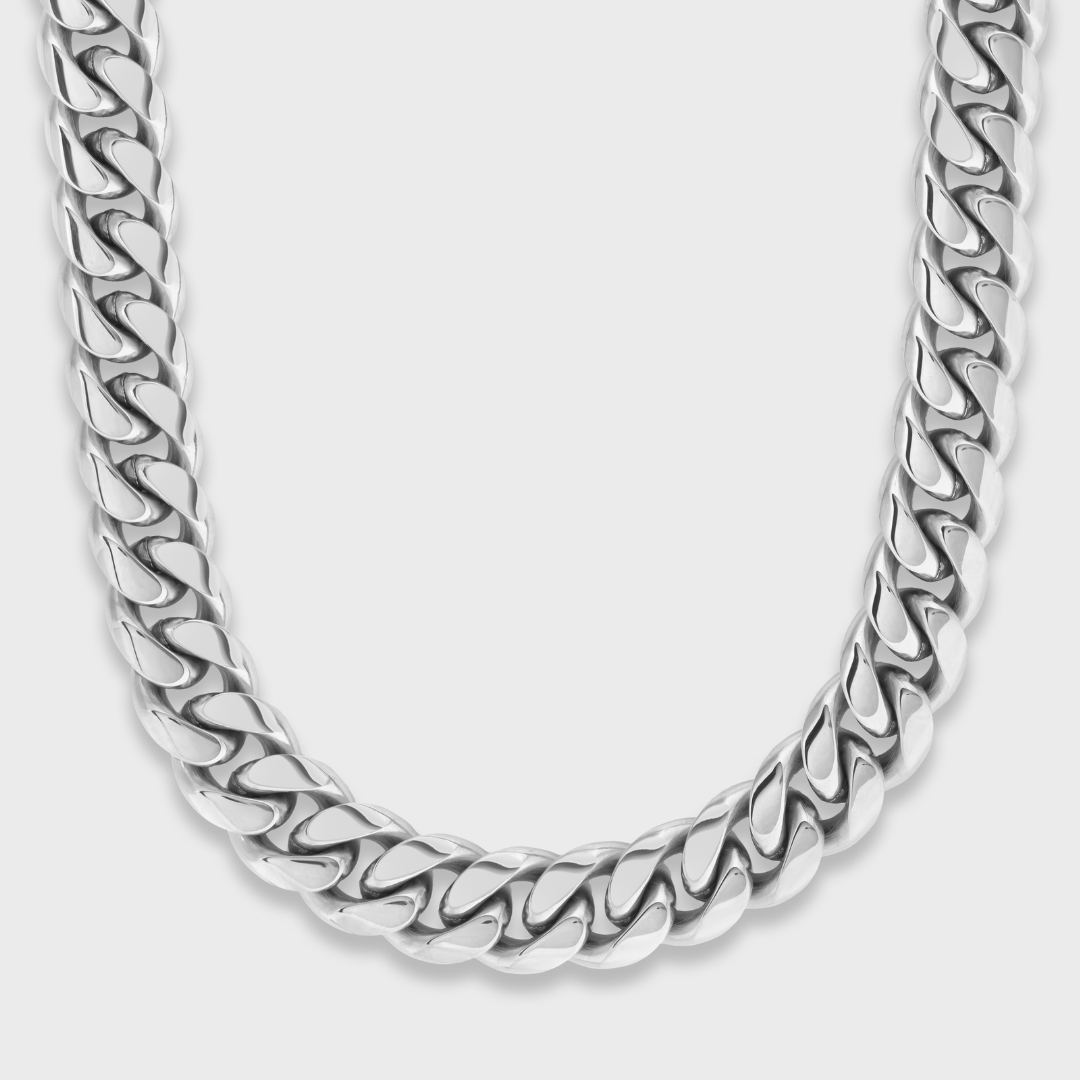 Cuban Link Chain + Bracelet (Silver) - 12mm