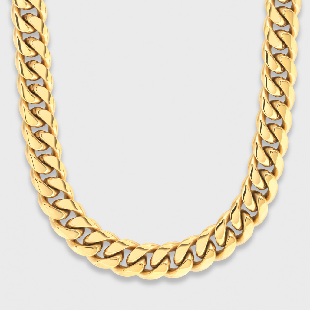 Cuban Link Chain + Bracelet (Gold) - 12mm