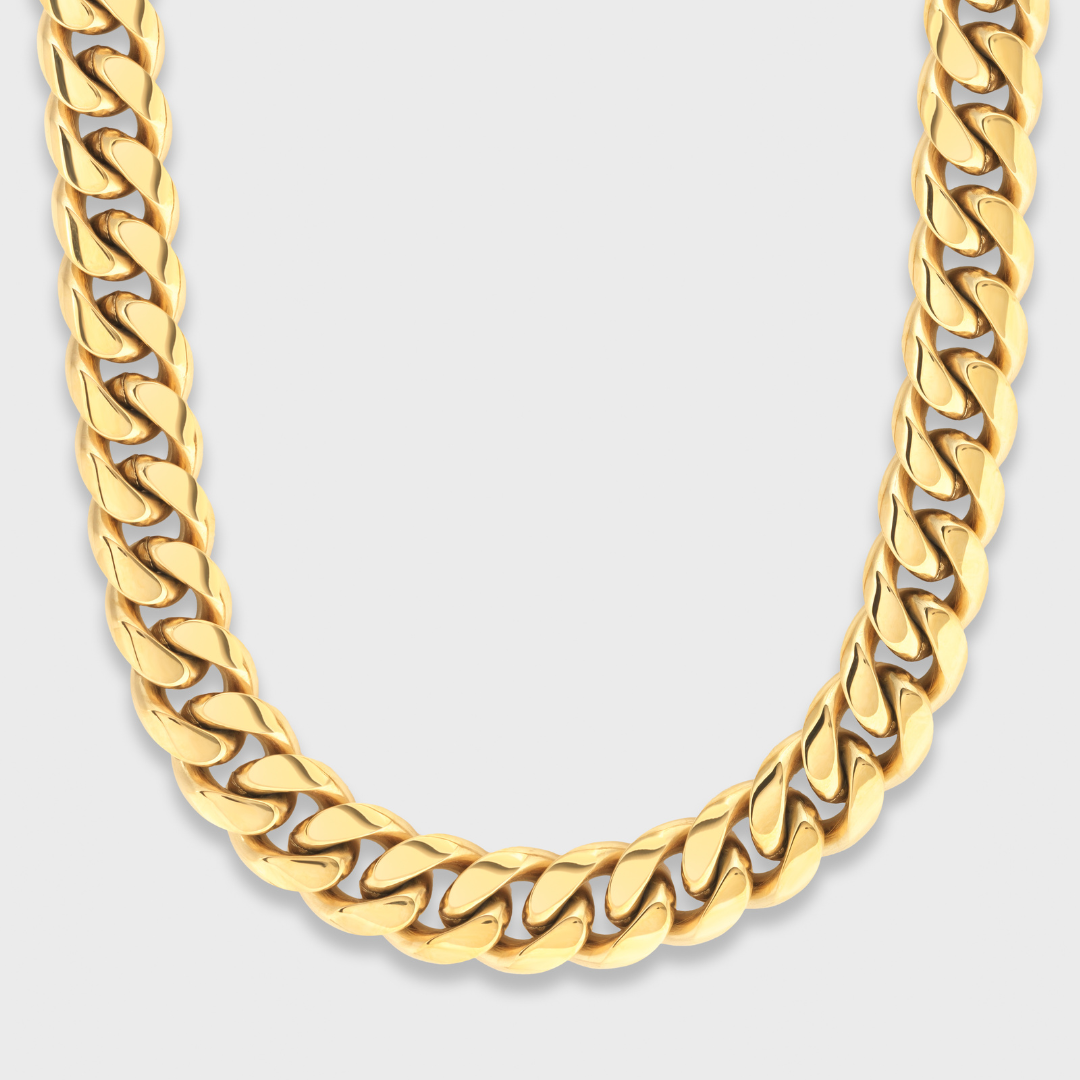Cuban Link Chain + Bracelet (Gold) - 12mm