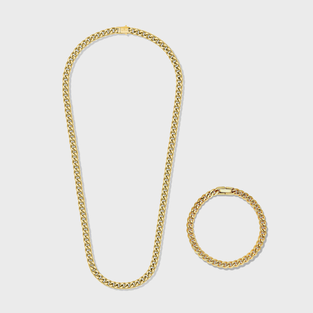 Cuban Link Chain + Bracelet (Gold) - 5mm