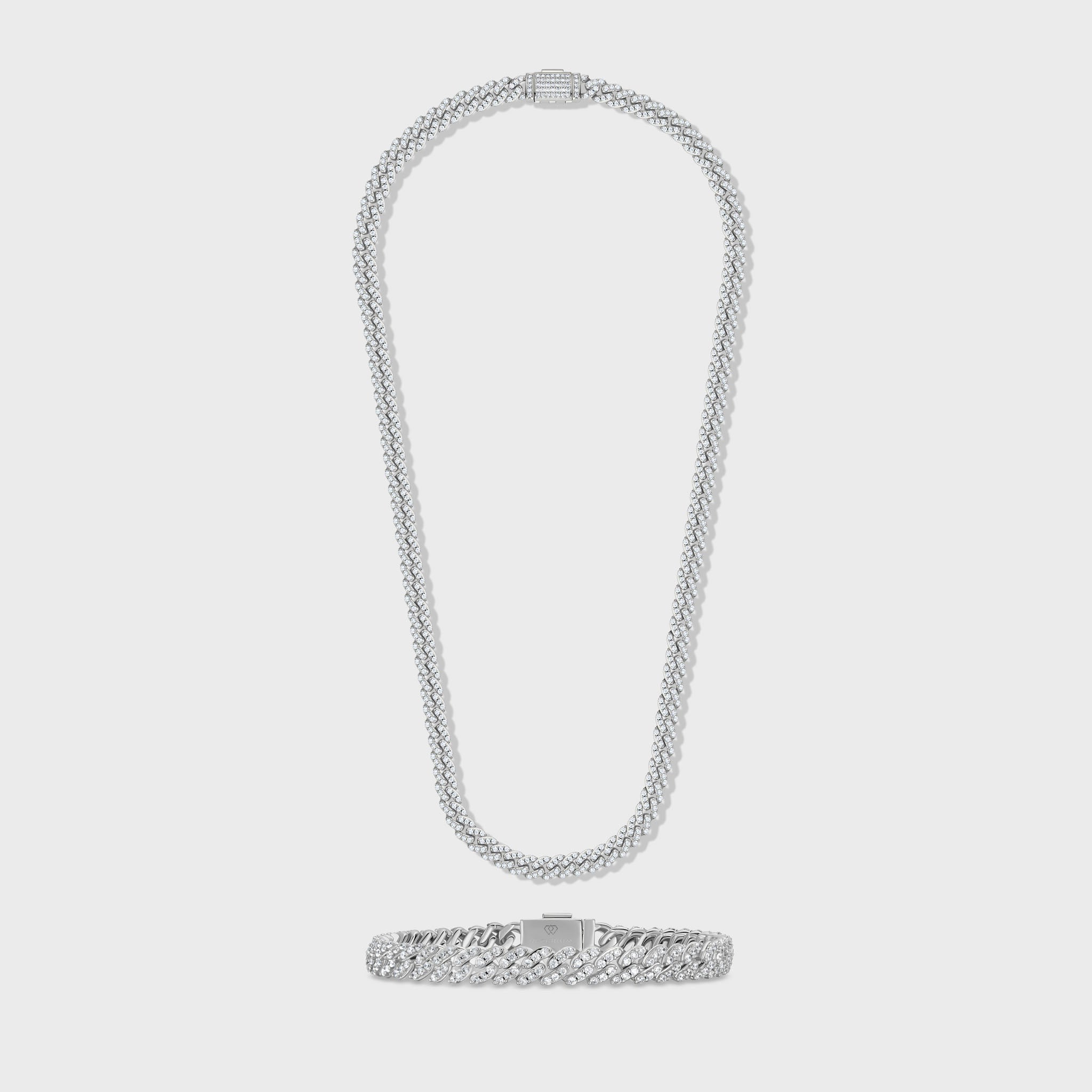 Iced Cuban Chain + Bracelet (Silver) - 8mm