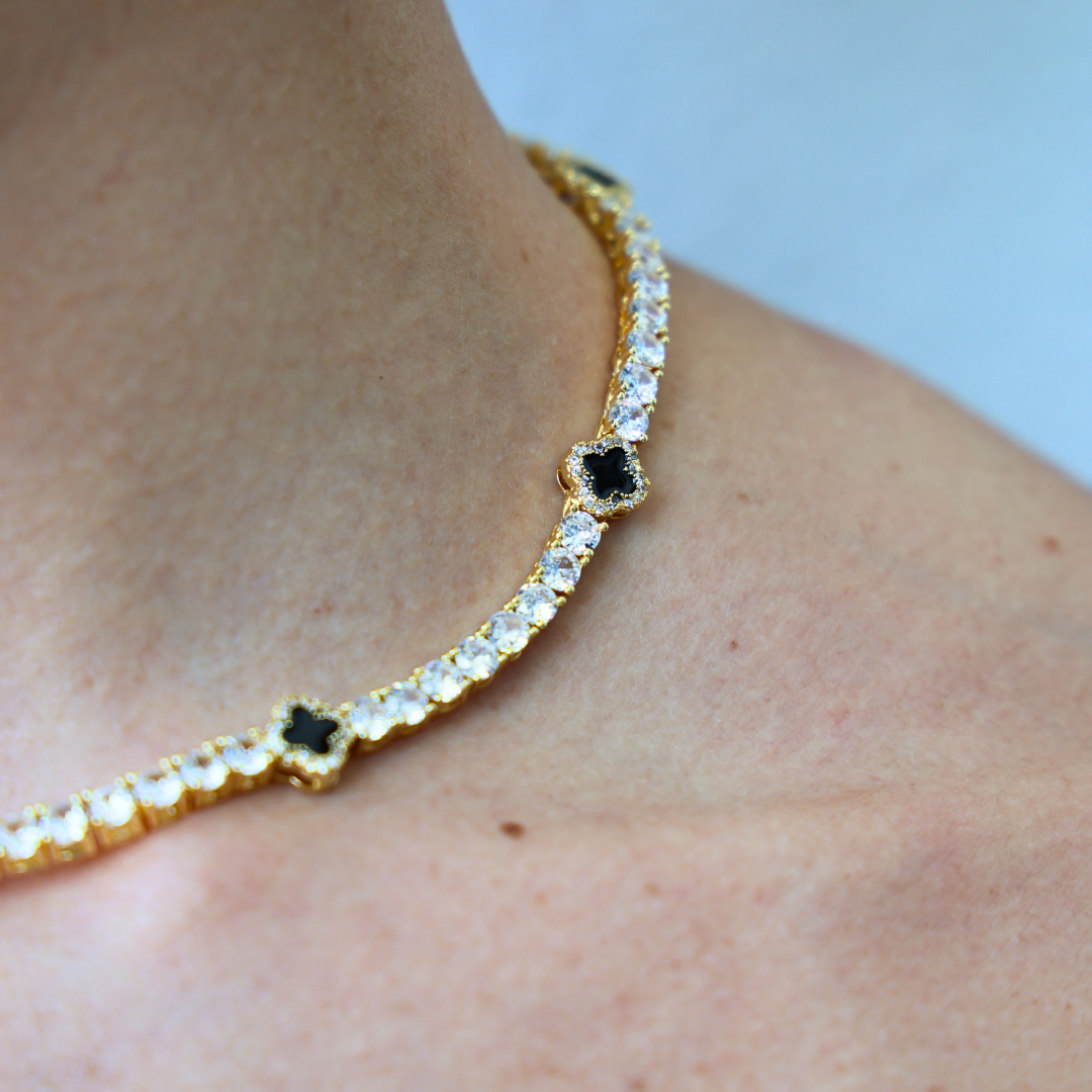 Women's Black Clover Tennis Chain (Gold) - 4mm