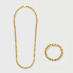 Cuban Link Chain + Bracelet (Gold) - 8mm