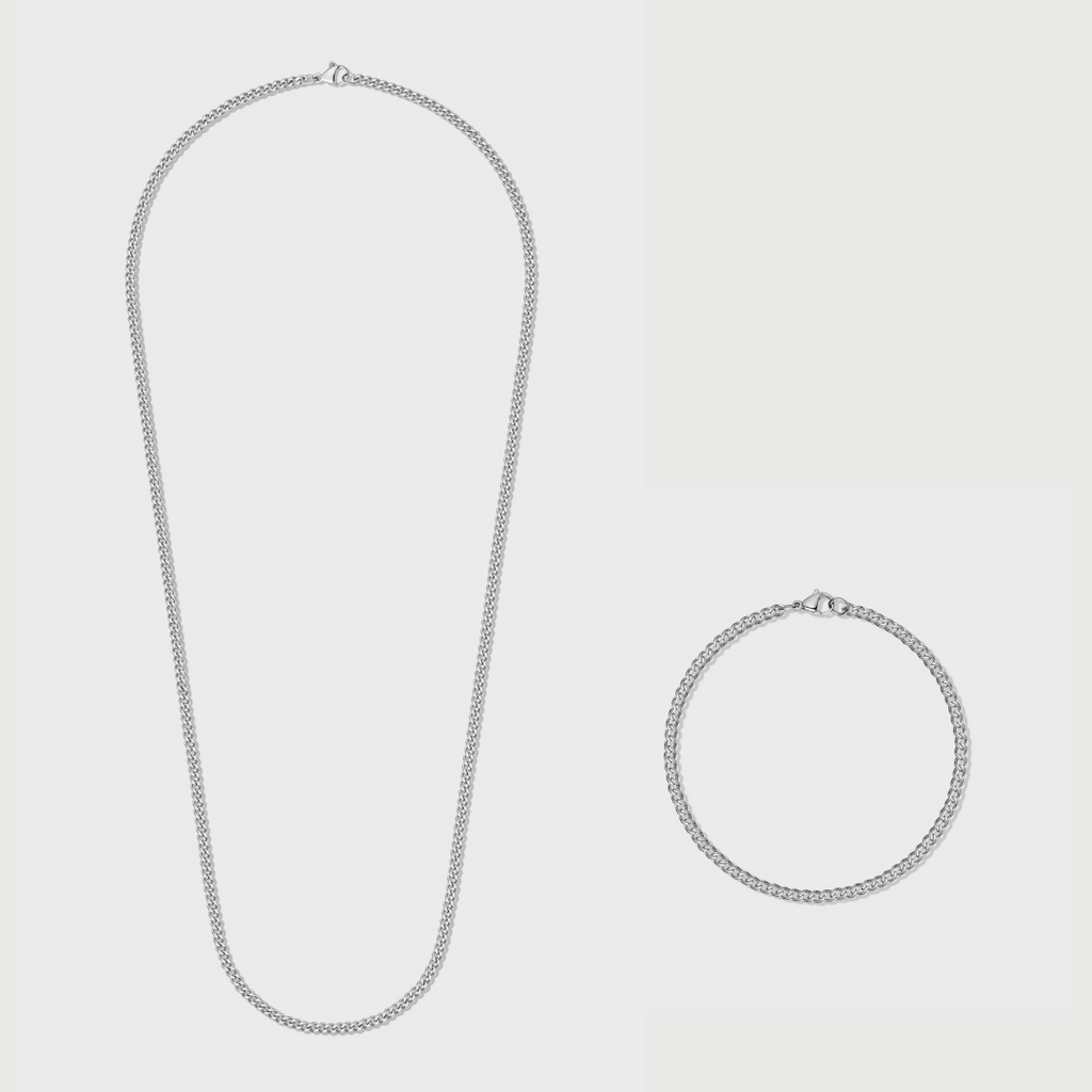 Micro Cuban Link Chain + Bracelet (Silver) - 3mm