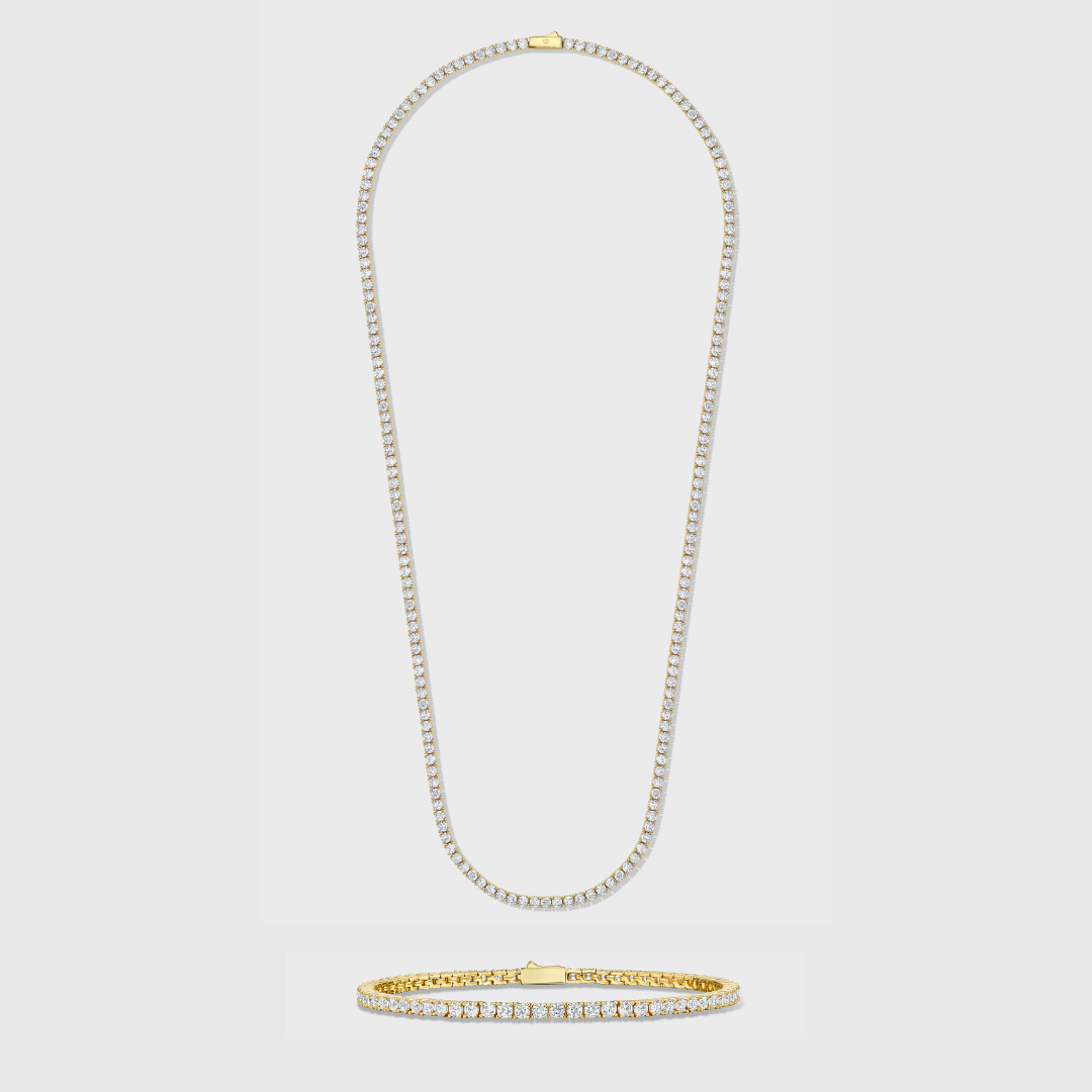 Tennis Chain + Bracelet (Gold) - 3mm