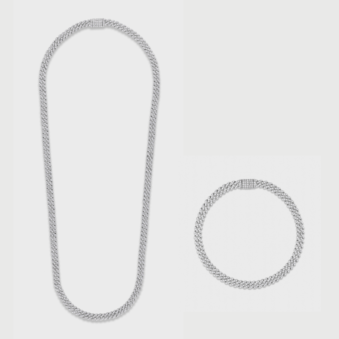 Iced Micro Prong Cuban Chain + Bracelet (Silver) - 5mm