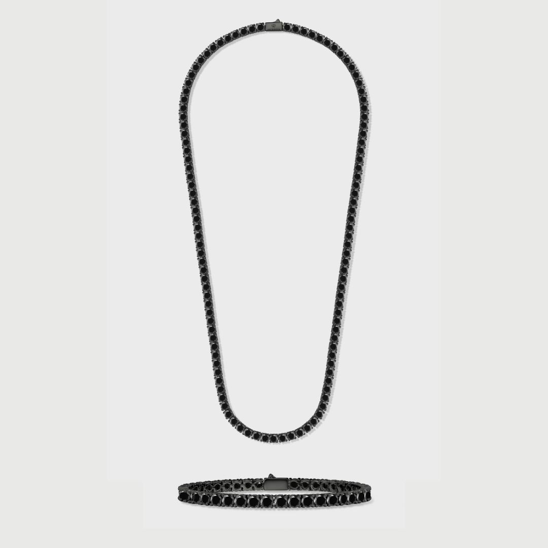 Tennis Chain + Bracelet (Black) - 4mm