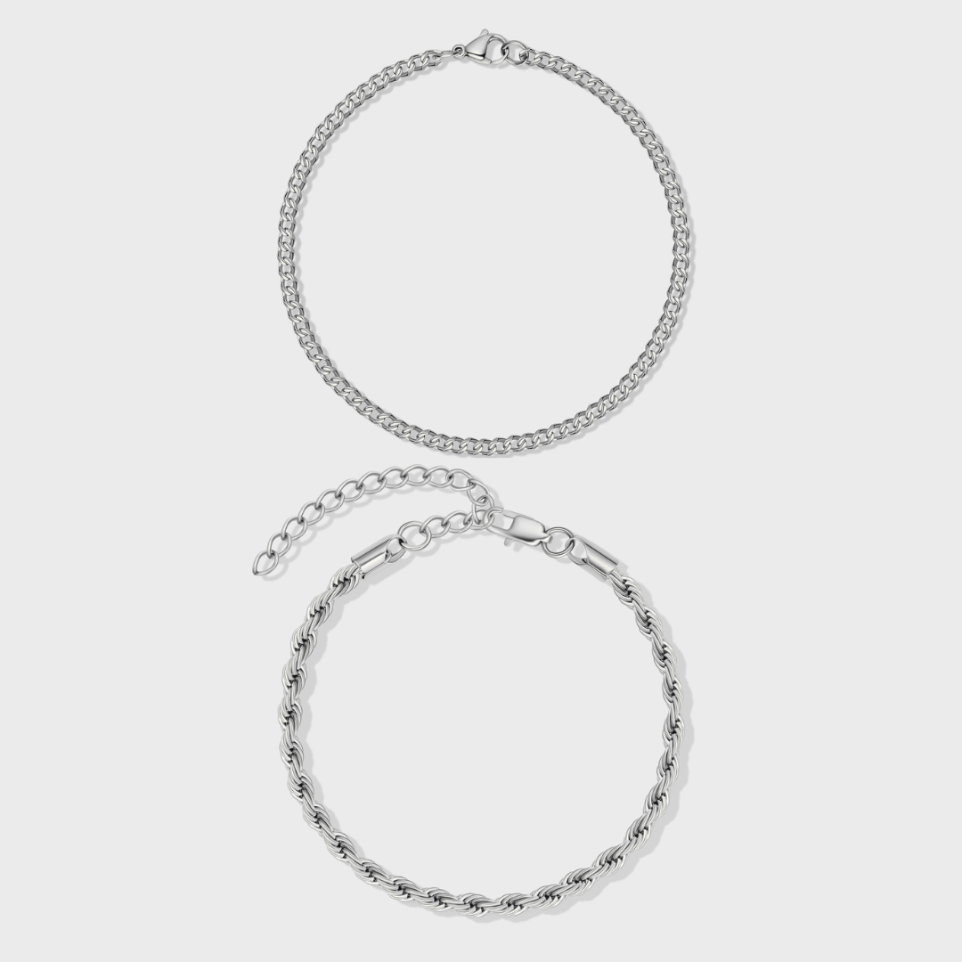 Micro Cuban + Rope Bracelet Stack (Silver)