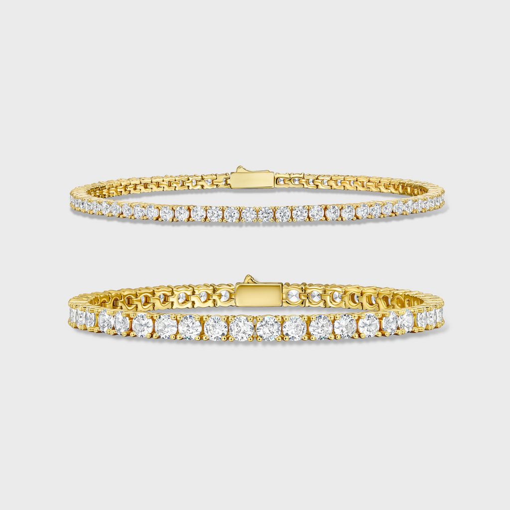 Tennis 5mm + Tennis 3mm Bracelet Stack (Gold)