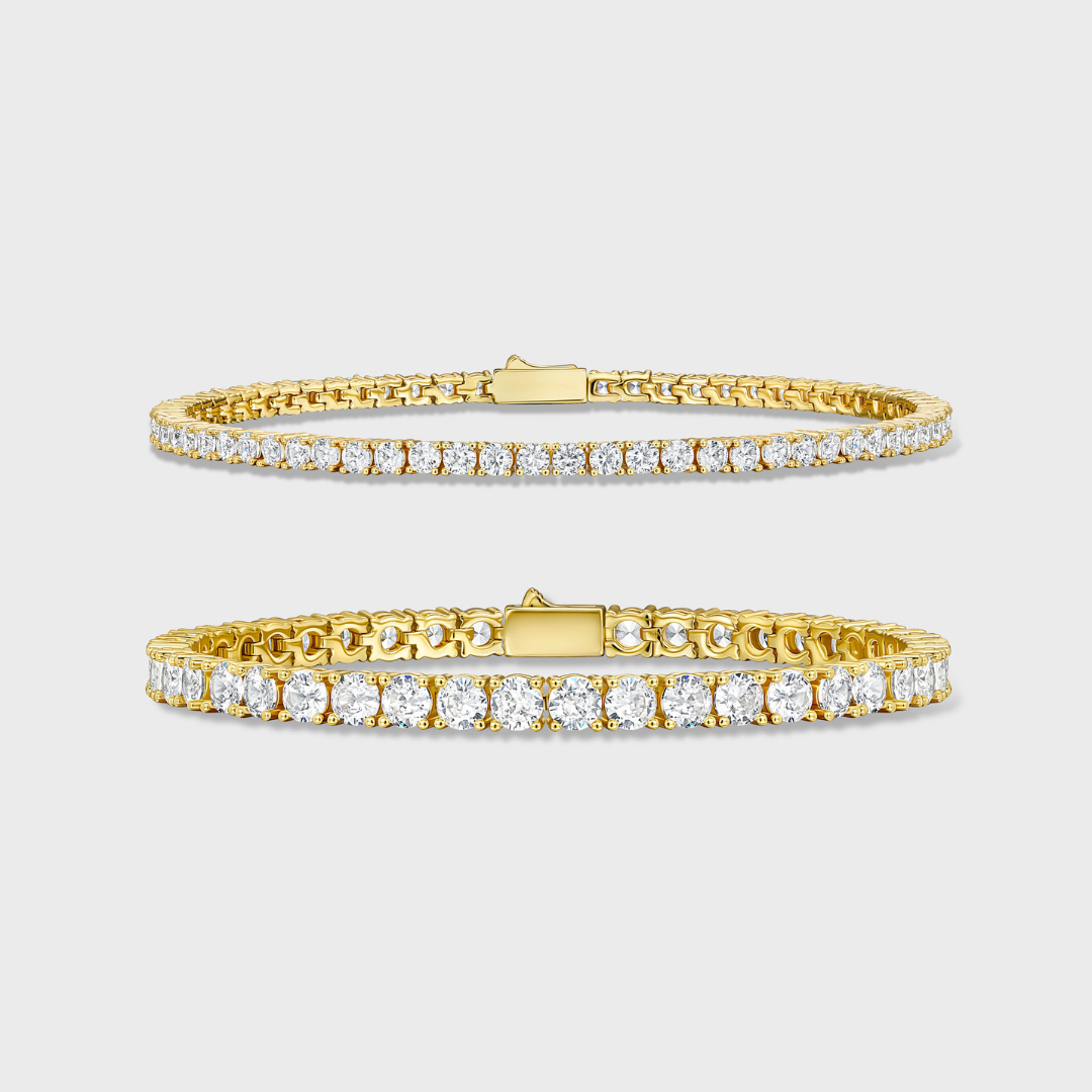 Tennis 5mm + Tennis 3mm Bracelet Stack (Gold)