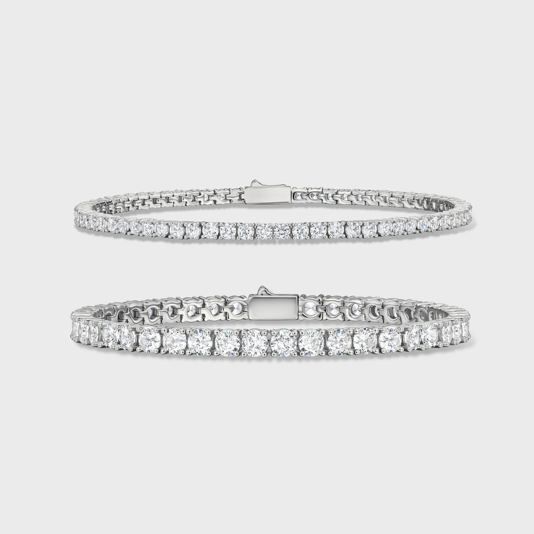 Tennis 5mm + Tennis 3mm Bracelet Stack (Silver)